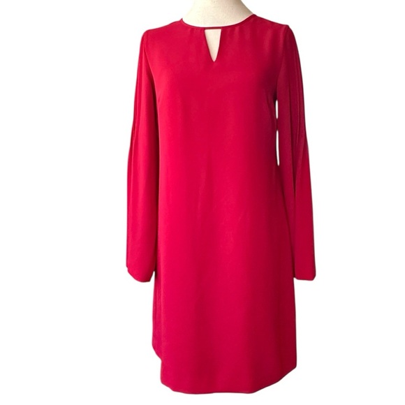 Ann Taylor Vibrant Red Bell Long Sleeve Dress Size 0 full lined New - Picture 1 of 9